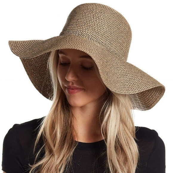 David & Young Floppy Woven Hat, Black & Natural - Picture 1 of 6